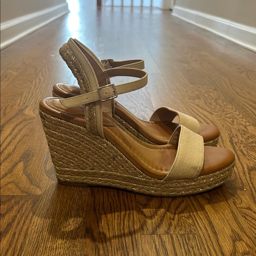 Kelly & Katie Beige Wedge Sandals